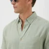 15551229-1855236728897726 Green Linen Short Sleeve Shirt