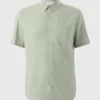 15551229-6595231022588339 Green Linen Short Sleeve Shirt