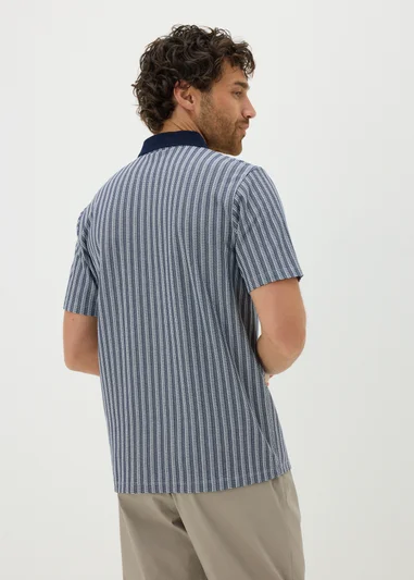 Navy Jacquard Stripe Polo Shirt