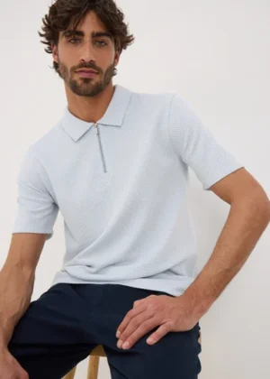 Light Blue Quarter Zip Polo Shirt